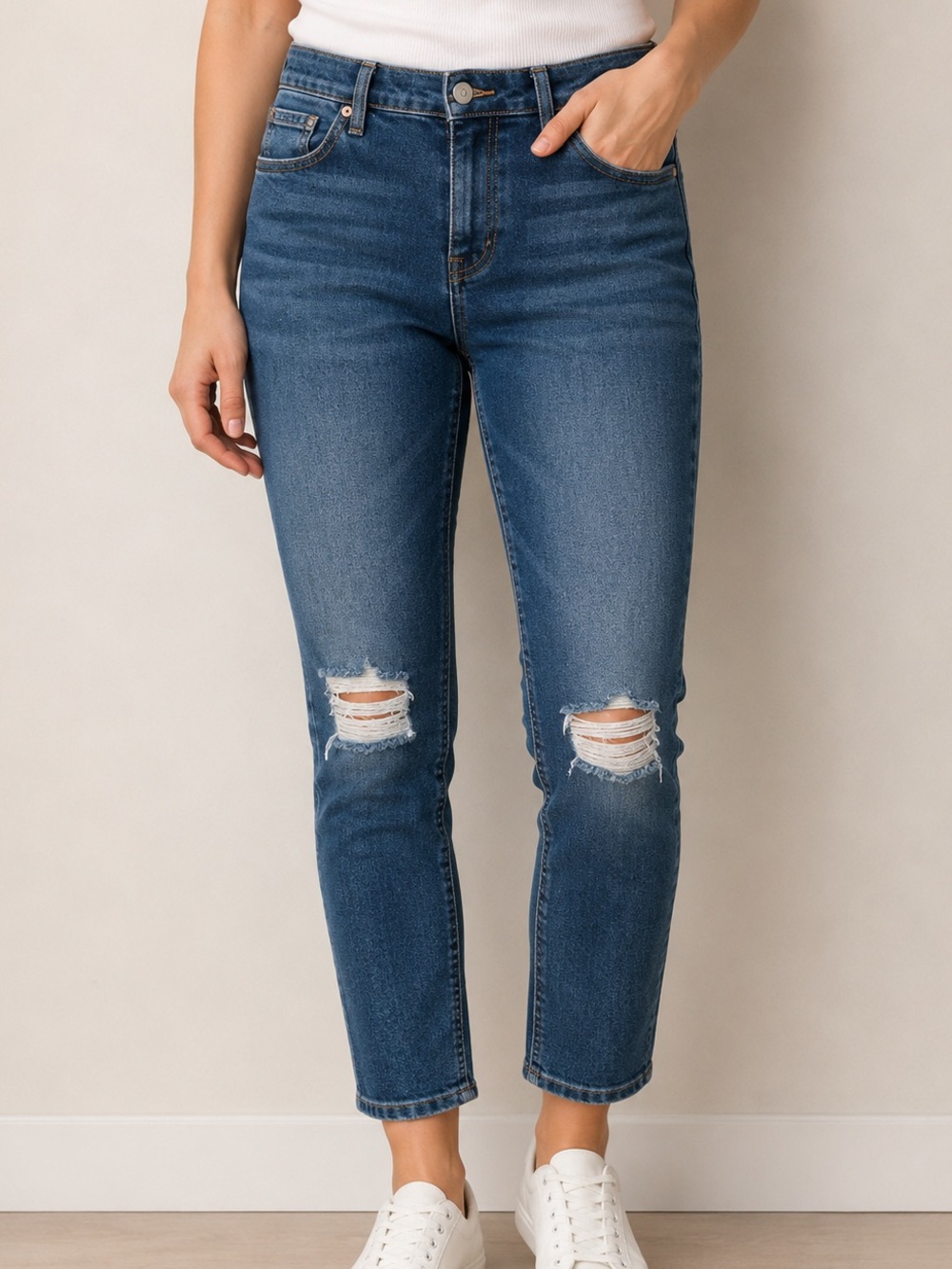 Topshop Jamie Petite Distressed Skinny Jeans Blue 30